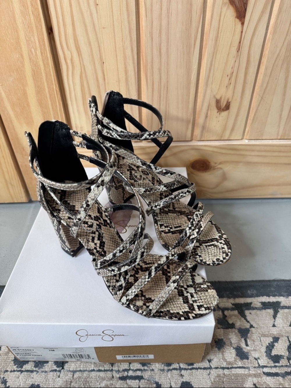 Jessica Simpson Neutral Python Print Strappy Block Heels - Picture 3 of 6